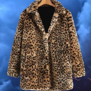 Faux Fur Leopard Print Snap Button Jacket